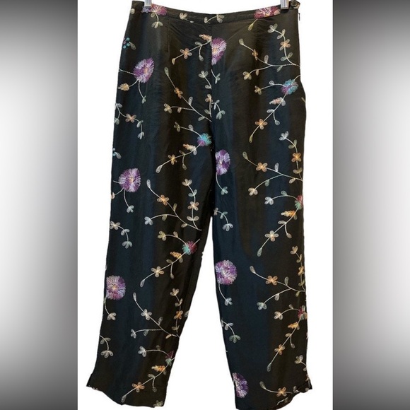 Vintage Anne Carson Silk Embroidered Vintage 2-piece Crop Pant and Tank, Size 10 - Picture 2 of 10